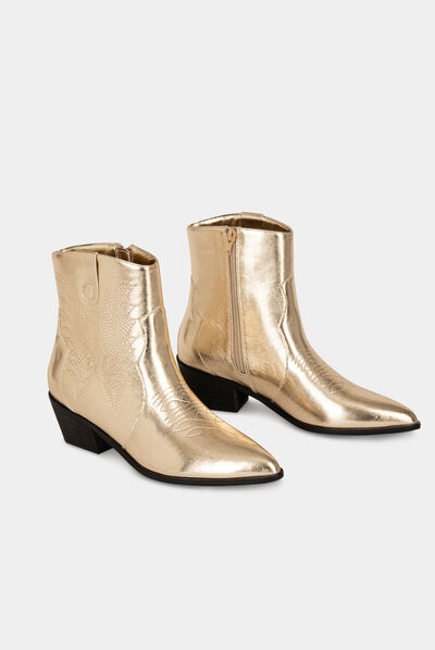 Botines de tacones metalizado dorado mujer