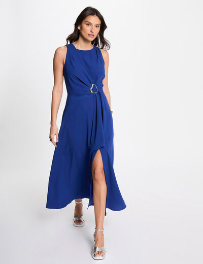 Vestido largo acampanado azul eléctrico mujer