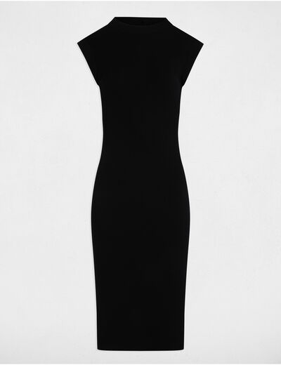 Vestido punto corto ajustado negro mujer