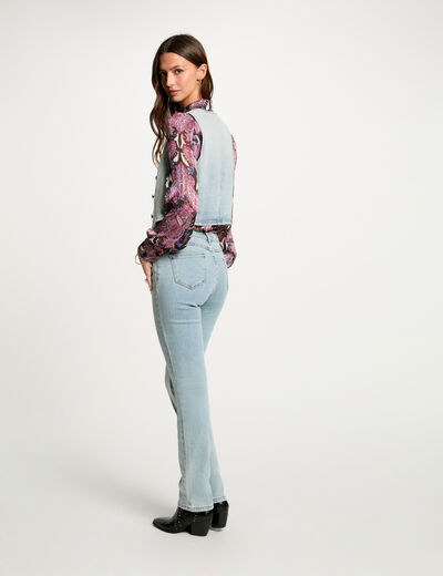 Top sin mangas vaquero denim descolorido mujer