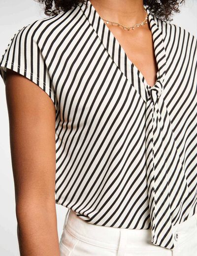 Camiseta manga corta rayas blanco mujer