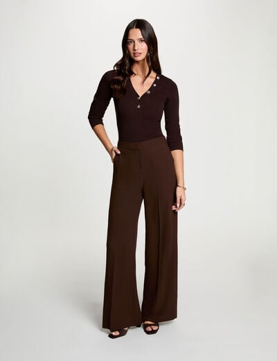 Pantal&oacute;n ancho y fluido marr&oacute;n oscuro mujer