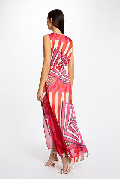 Vestido largo entallado estampado multicolor mujer
