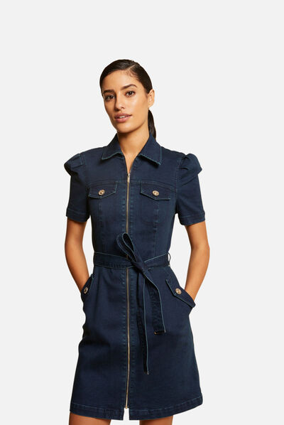 Vestido recto vaquero con cremallera vaquero sin tratar mujer