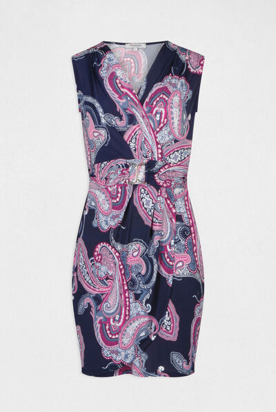 Vestido ajustado drapeado estampado azul marino mujer