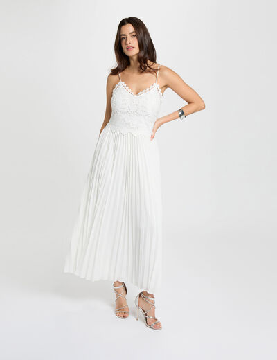 Vestido largo de encaje blanco mujer