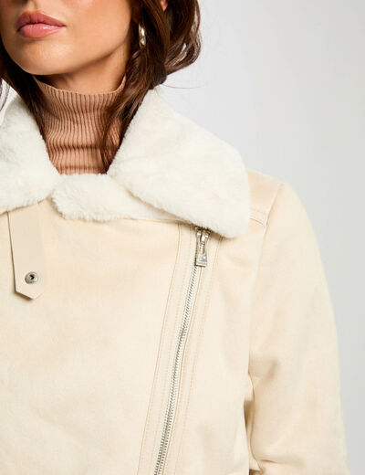 Chaqueta de antelina marfil mujer