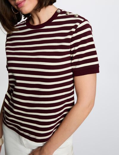 Camiseta de rayas con cuello redondo ciruela mujer