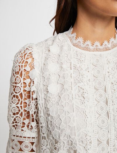 Blusa manga corta con encaje marfil mujer