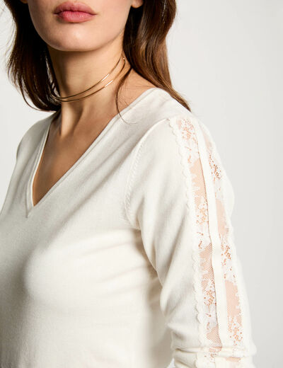Jersey escote en V blanco mujer
