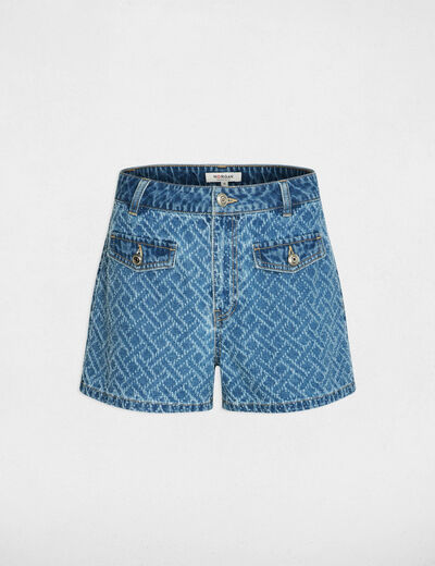 Pantal&oacute;n corto jacquard chevron denim stone mujer
