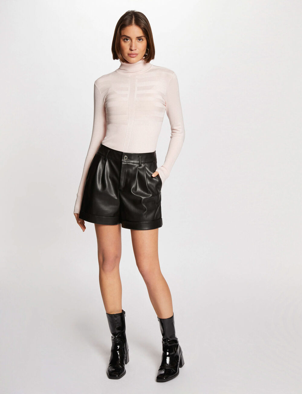 Jersey ajustado de cuello alto rosa mujer
