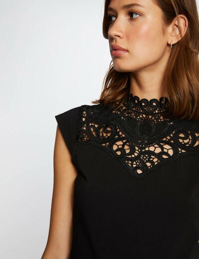 Camiseta manga corta con encaje negro mujer