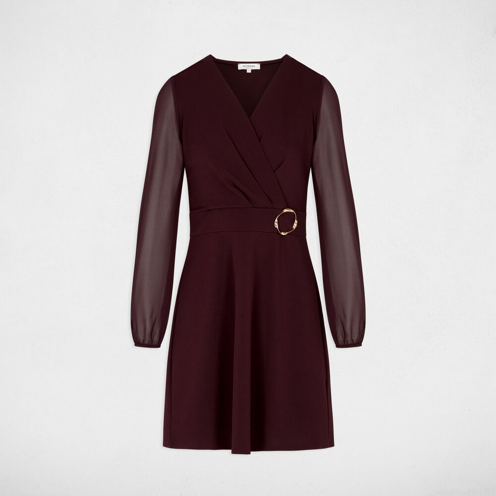 Vestido corto de gasa burdeos mujer