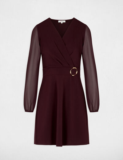 Vestido corto de gasa burdeos mujer