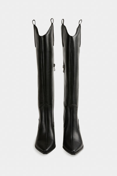 Botas de caña alta tacón acampanado negro mujer