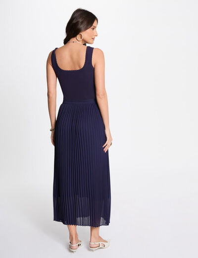Vestido punto largo entallado azul marino mujer