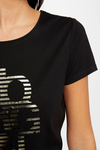 Camiseta de manga corta con mensaje negro mujer
