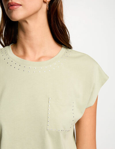 Camiseta manga corta verde claro mujer