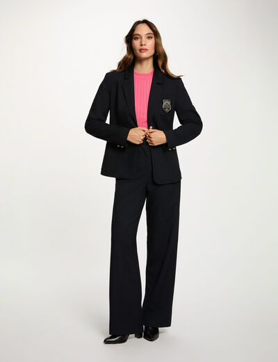 Blazer recto a rayas azul marino mujer