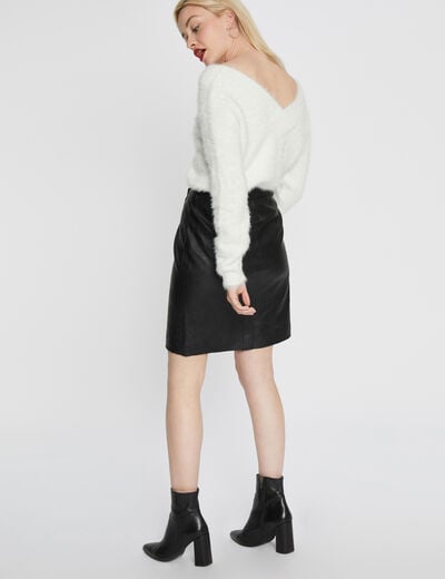 Jersey de pelo con doble escote en V marfil mujer