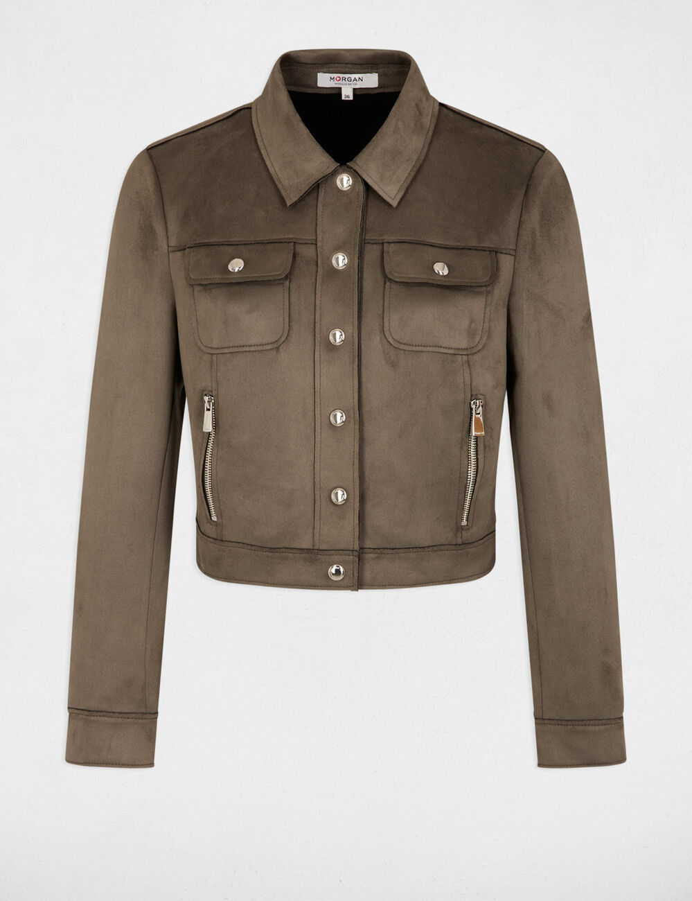 Chaqueta de antelina con botones verde caqui mujer