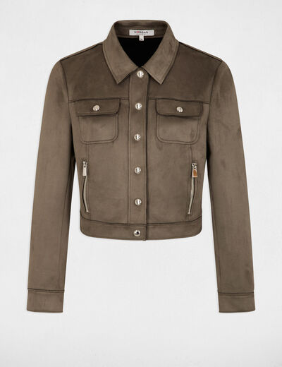 Chaqueta de antelina con botones verde caqui mujer