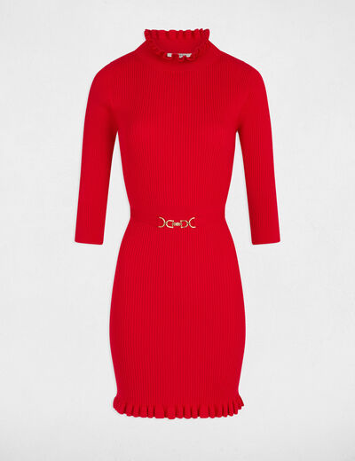 Vestido de punto ajustado con adorno rojo mujer
