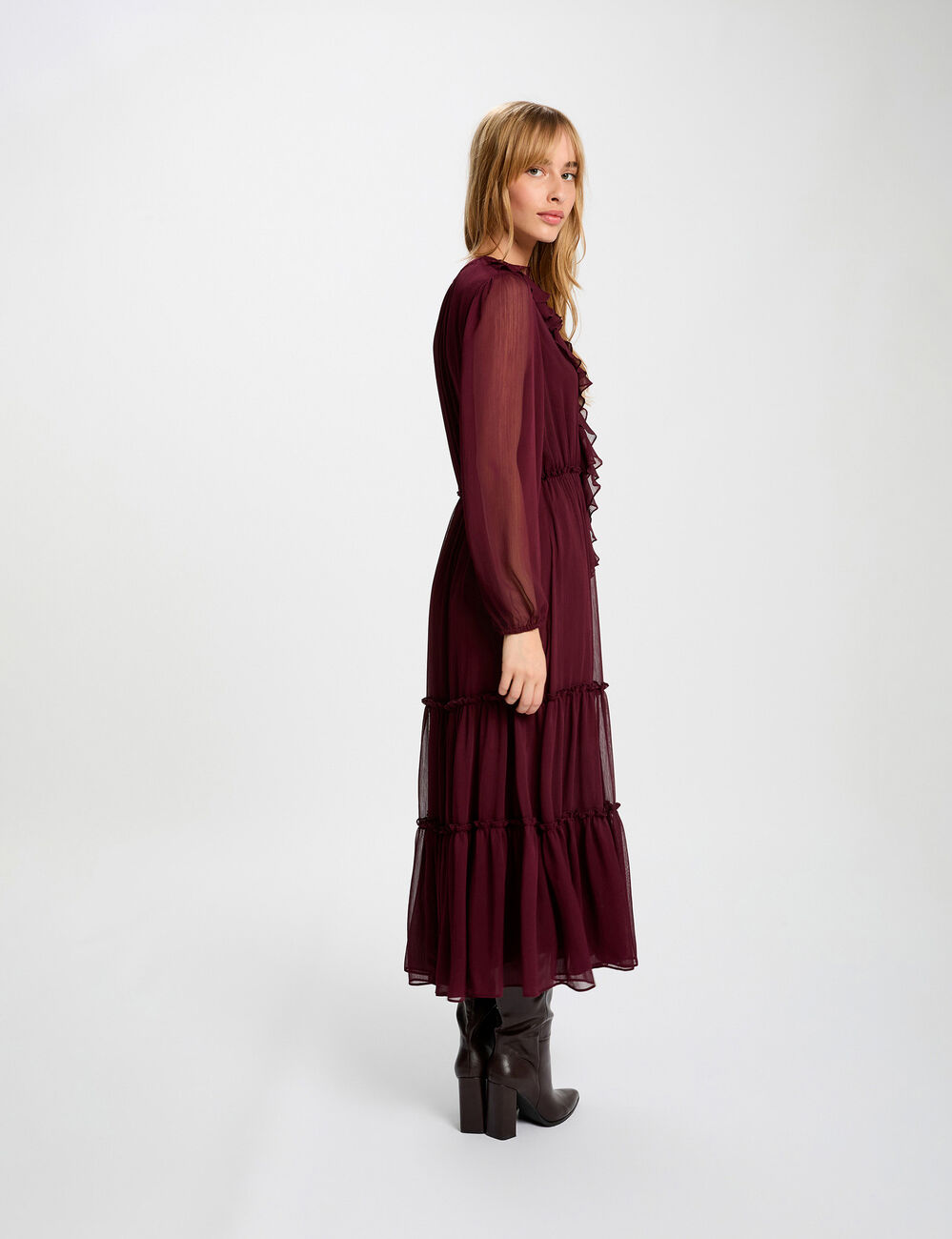 Vestido largo fluido ciruela mujer