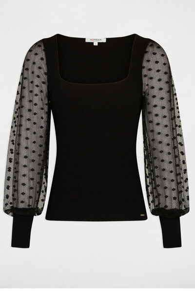 Jersey manga larga con plumeti negro mujer