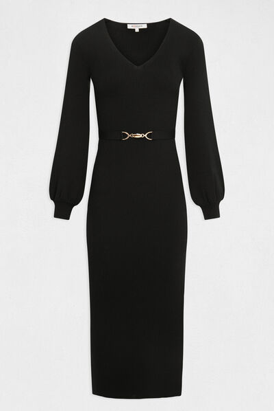 Vestido de punto largo ajustado negro mujer