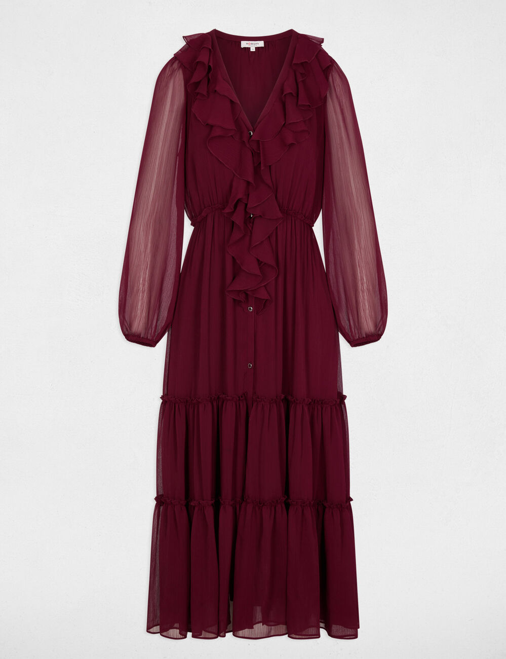Vestido largo fluido burdeos mujer