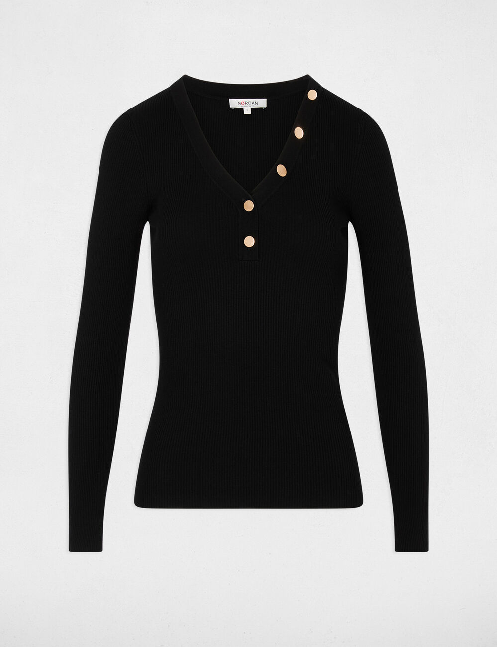 Jersey ajustado con cuello en V negro mujer