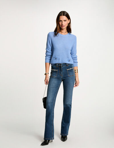 Vaquero boot-cut con flecos denim stone mujer