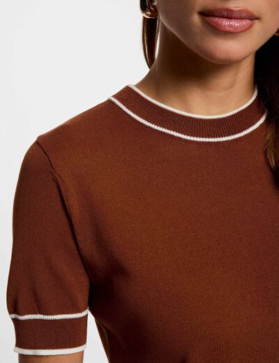 Jersey manga corta marrón coñac mujer