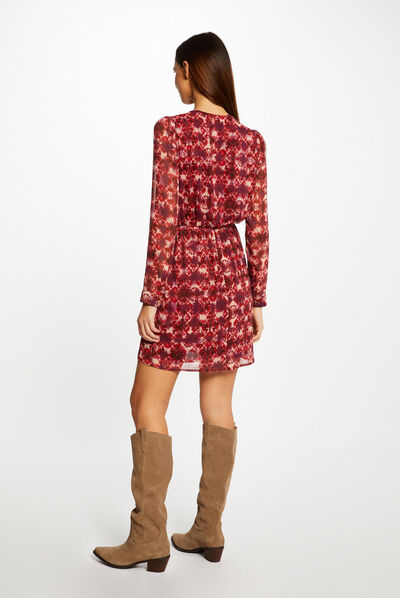 Vestido recto drapeado estampado multicolor mujer
