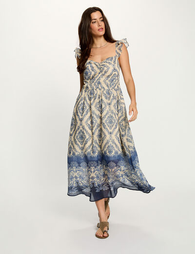 Vestido largo con cuello coraz&oacute;n multicolor mujer