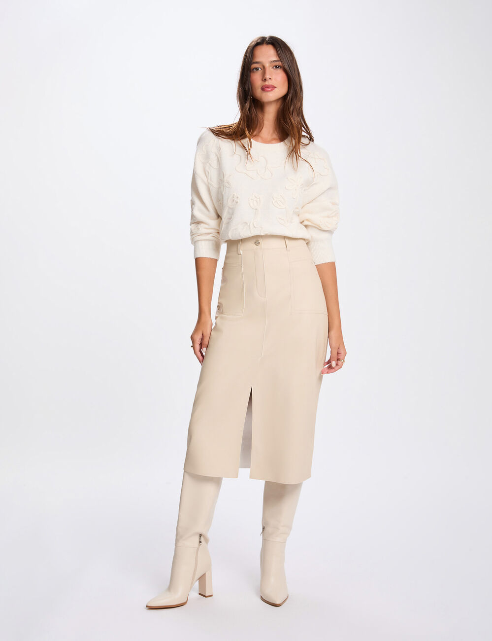 Jersey cuello redondo fantas&iacute;a marfil mujer