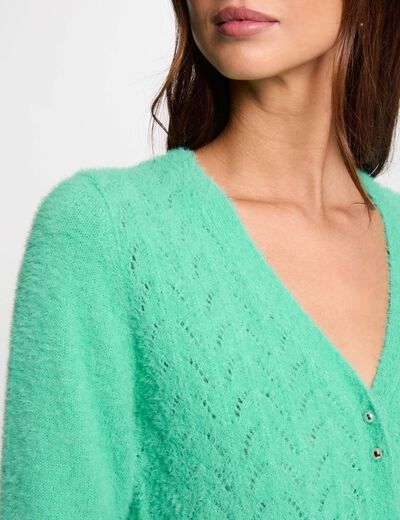 C¿rdigan manga larga detalles calados verde menta mujer