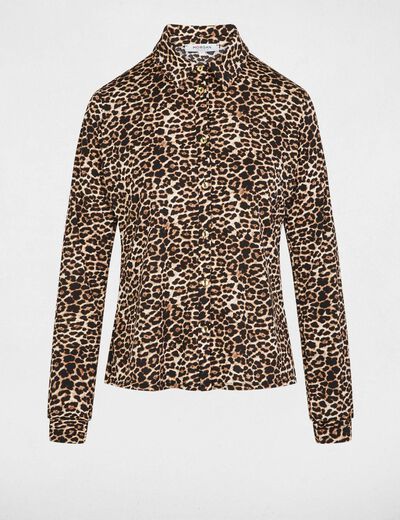 Camisa recta con cuello vuelto multicolor mujer