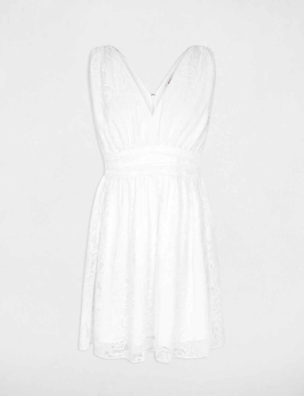 Vestido jacquard cuello v blanco mujer