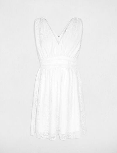 Vestido jacquard cuello v blanco mujer
