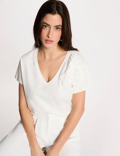 Camiseta cuello v manga corta blanco mujer