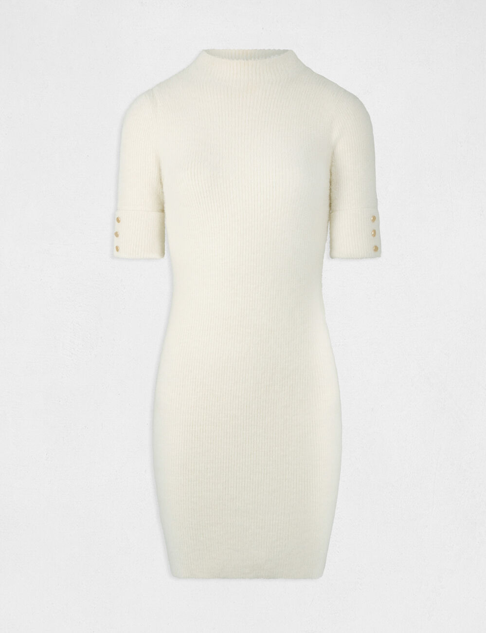 Vestido de punto ajustado manga corta marfil mujer