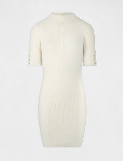 Vestido de punto ajustado manga corta marfil mujer