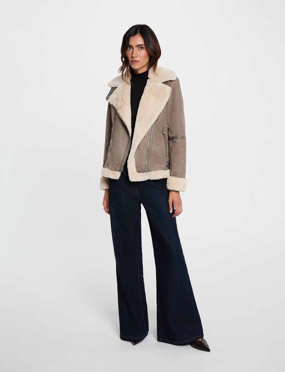 Chaqueta de antelina topo mujer