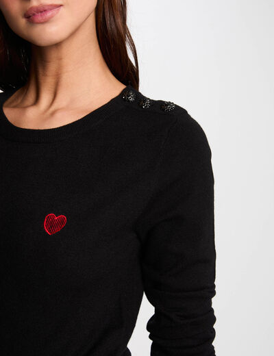 Jersey cuello redondo botones negro mujer