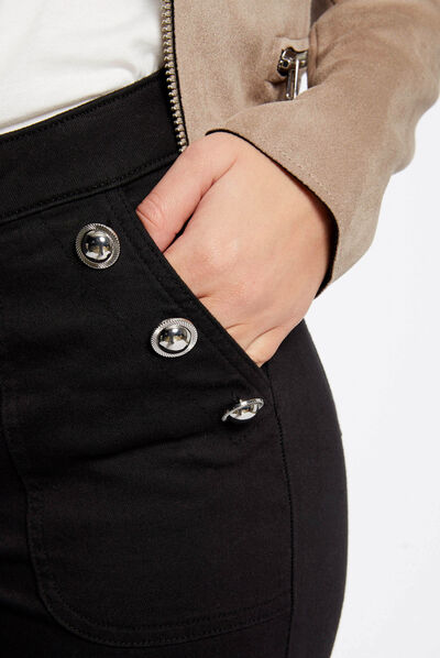 Pantalón skinny botones con bolsillos negro mujer