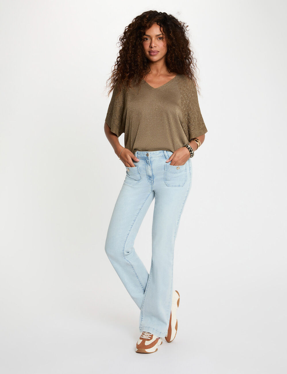 Jersey oversize con cuello v verde caqui mujer