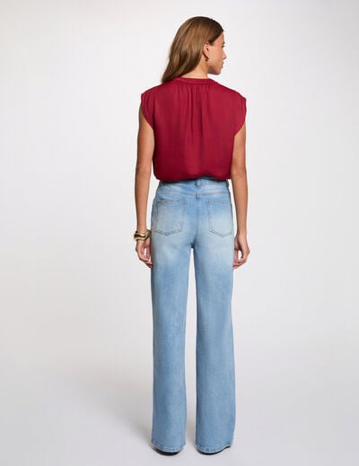 Blusa manga corta satinada burdeos mujer